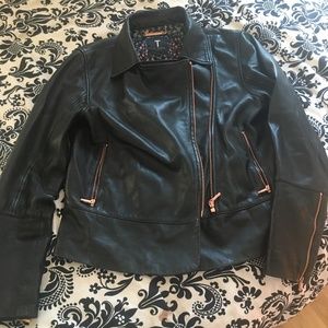 Black Leather Jacket Rose Gold Hardware Ted Baker